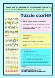 English Worksheet: puzzle stories