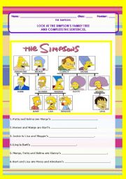English Worksheet: THE SIMPSONS FAMILY TREE - 2 PAGES - 22 SENTENCES