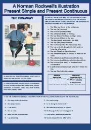 English Worksheet: Norman Rockwells American everyday life - Present simple & present continuous