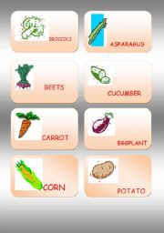 English worksheet: VEGETABLE FLASH CARDS/MEMORY GAME 1/2