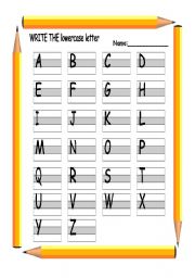 English Worksheet: Write the lowercase  and UPPERCASE  letters