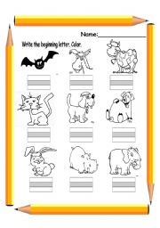 English Worksheet: Write the beginning letters 1