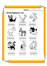 English Worksheet: Write the beginning letter 2