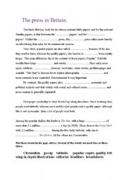 English Worksheet: The Press in Britain - gap exercise for vocabulary
