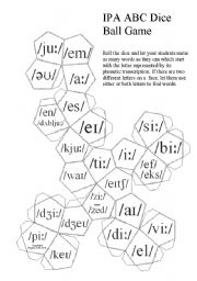 English Worksheet: Learn Your ABC - The Ultimate Phonetic Alphabet Dice Ball Game (Official IPA Transcription)