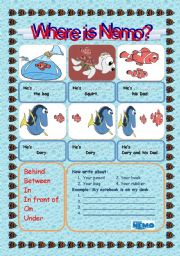 English Worksheet: PREPOSITIONS OF PLACE with Nemo