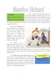 English Worksheet: Maurice Richard Reading Comprehension