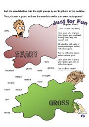 English Worksheet: Fun with Adjectives: Gross vs Scary Mood