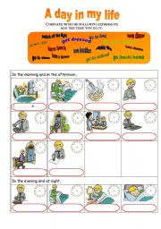 English Worksheet: A day in my life - Daily routine, time and present simple