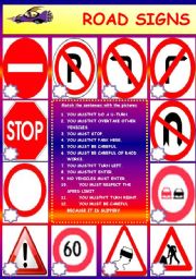 English Worksheet: MODALS: MUST - ROAD SIGNS