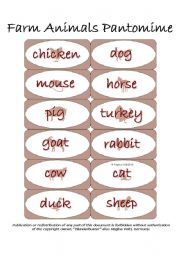 English worksheet: Farm Animals Pantomime Cards (EDITABLE) (by blunderbuster)