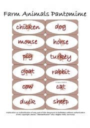 English Worksheet: Farm Animals Pantomime Cards (EDITABLE) (by blunderbuster)