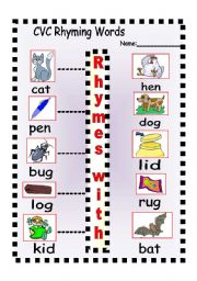 English Worksheet: CVC Rhyming Words