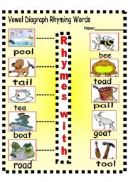 English Worksheet: Vowel Digraph Rhyming Words