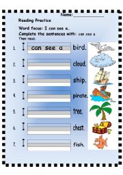 English Worksheet: Reading and Writing  Practice:   I can see a...