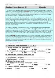 English Worksheet: Story of The Titanic. A reading comprehension test plus vocab, grammar and parallel writing.