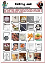 English Worksheet: eating out (3pages+ Bw version included)