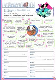 English Worksheet: Lets eat out  -  Reading + Writing + Speaking activity for Upper elementary and Lower intermediate students