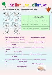 English Worksheet: Neither ... nor, Either...or (with Keys)