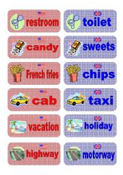 British English vs American English memory game - part 2