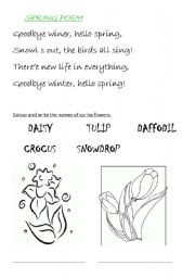 English Worksheet: spring poem, spring flowers
