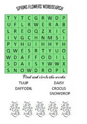 English Worksheet: SPRING FLOWERS WORDSEARCH