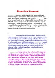 English Worksheet: Comment for your Report Cards