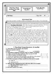 English Worksheet: Comrehensive Test 8th form / Tunisian curriculum