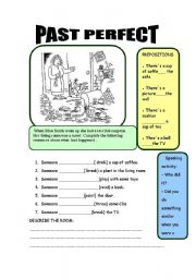 English Worksheet: What had happened?_Past perfect +prepositions+speaking activity