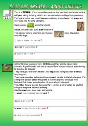 English Worksheet: READ AND ANSWER ABOUT ... TWO BELOVED WILD ANIMALS