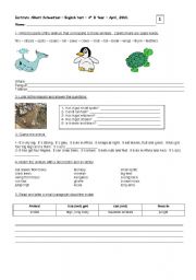 English worksheet: Tests Animals 1