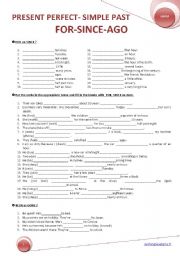 English Worksheet: PRESENT PERFECT-SIMPLE PAST/FOR-SINCE-AGO