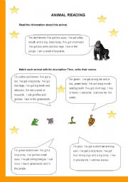 English Worksheet: Animal Description Reading and Writing 