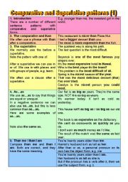 English Worksheet: Comparative and Superlative patterns part 1 (grammar guide)