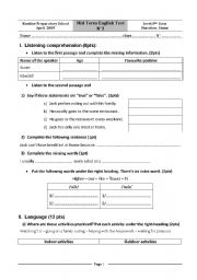 English Worksheet: mid term test n3 tunisian 9th formers 