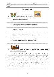 English worksheet: special days - test step 16 - Kwanzaa