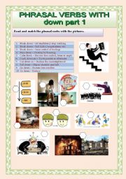 English Worksheet: PHRASAL VERBS: DOWN part 1/2