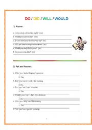 English worksheet: Do / Did / Will / Would