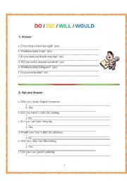English Worksheet: Do / Did / Will / Would