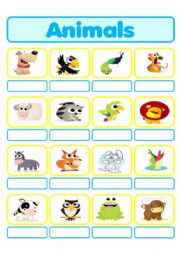 English Worksheet: Write the names of the animals!