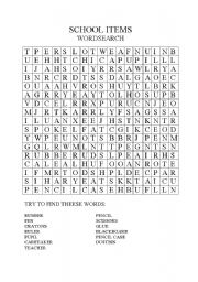 English Worksheet: School items - wordsearch