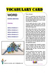 English Worksheet: VOCABULARY CARD