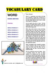 English worksheet: VOCABULARY CARD