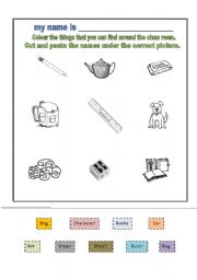 English worksheet: things around the class room