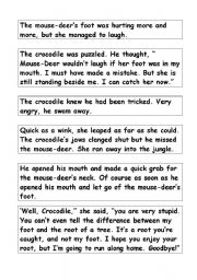English worksheet: Mouse Deer and the crocodile
