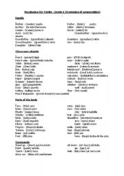 English Worksheet: Trinity Exams sample vocabulary grades 1,2 and 3