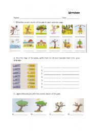 English Worksheet: Months, Days, Holidays, Seasons