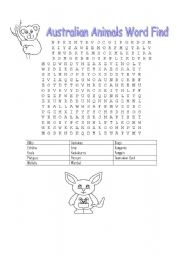 English Worksheet: Australian Animals Word Find