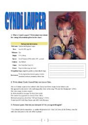 English Worksheet: CYNDI LAUPER _her  4 songs_1980s