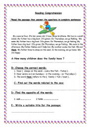 English Worksheet: Reading Comprehension